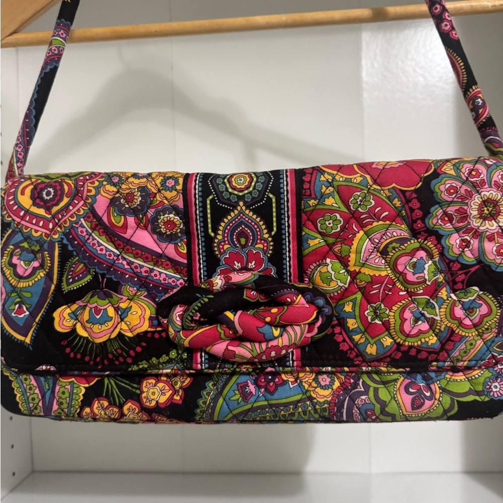 Vera Bradley Knot Just A Clutch Symphony In Hue Bag Black Pink Floral Strap New